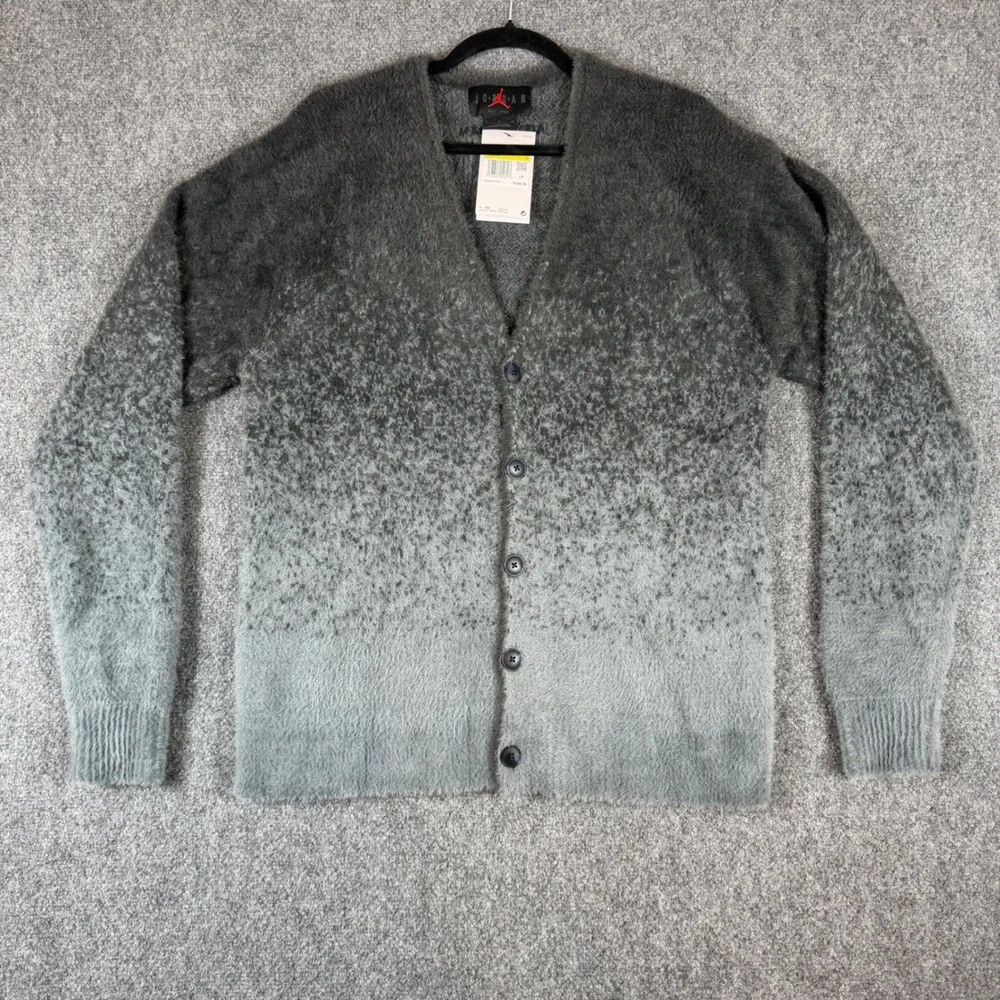 Jordan Flight Heritage Men Ombre Cardigan Sweater Smoke Grey Size Small NWT